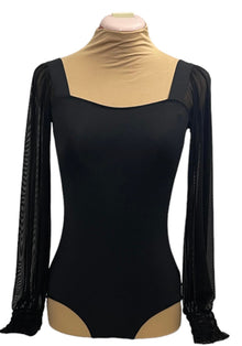  Black Leo with long mesh sleeves ruched at the wrist #222-772