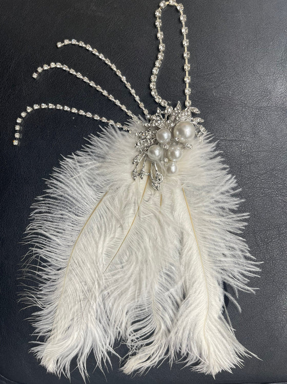 White Peacock Feathered Jeweled Headpiece