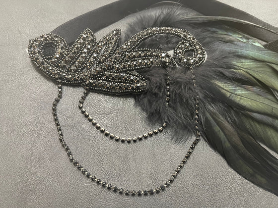 Black Feathered Jeweled Headpiece