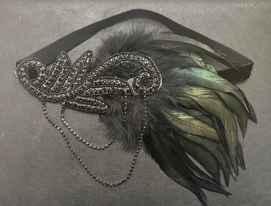 Black Feathered Jeweled Headpiece