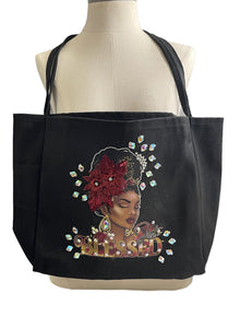  Black Designed Tote Bag with rhinestones