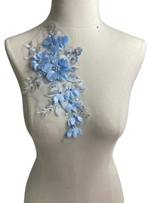  3D flowers with Pearl center lace appliqu with rhinestones