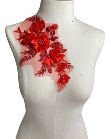  3D flowers with Pearl center lace appliqu with rhinestones