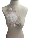 Pink Lace Applique with Large White flower and Crystals #146-917