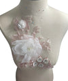 Pink Lace Applique with Large White flower and Crystals #146-917