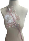 Pink Lace Applique with Large White flower and Crystals #146-917