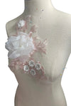 Pink Lace Applique with Large White flower and Crystals #146-917