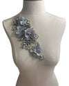 3D Gray Flowers with Large Crystals on Gold Lace