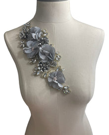  3D Gray Flowers with Large Crystals on Gold Lace