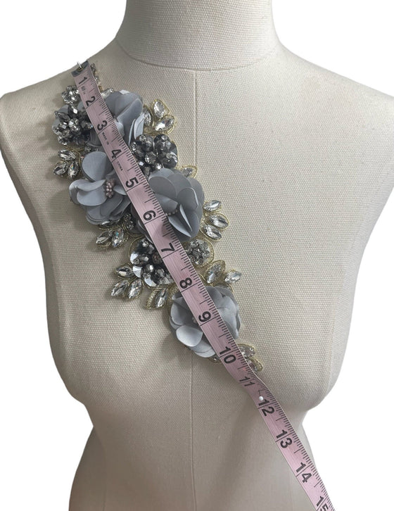 3D Gray Flowers with Large Crystals on Gold Lace