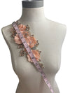 3D Peach Flowers with Large Crystals on Gold Lace