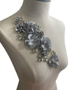 3D Gray Flowers with Large Crystals on Gold Lace