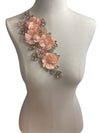 3D Peach Flowers with Large Crystals on Gold Lace