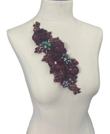  3D Burgundy Flowers with Large Crystals on Lace