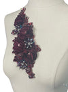 3D Burgundy Flowers with Large Crystals on Lace