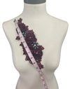 3D Burgundy Flowers with Large Crystals on Lace