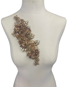  3D Light Brown Flowers with Large Crystals on Lace