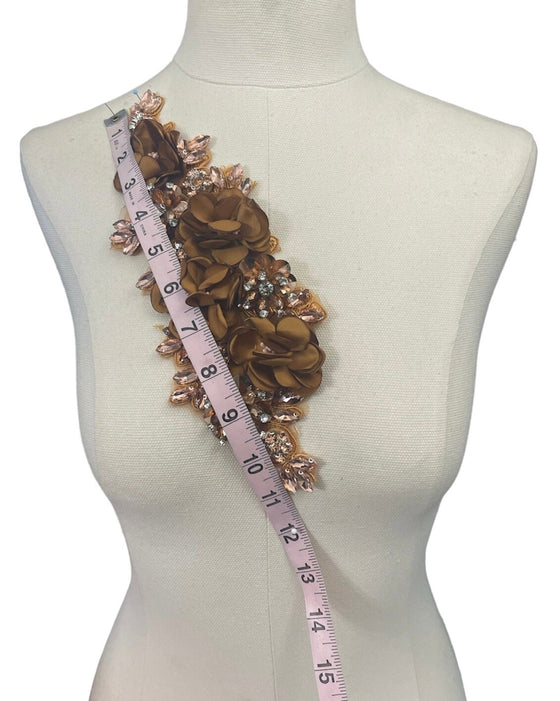 3D Bronze Flowers with Large Crystals on Lace