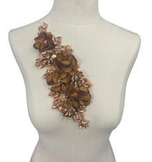  3D Bronze Flowers with Large Crystals on Lace