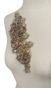 3D Light Brown Flowers with Large Crystals on Lace