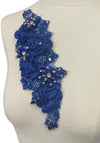 3D Royal Blue Flowers with Large Crystals on Royal Blue Lace